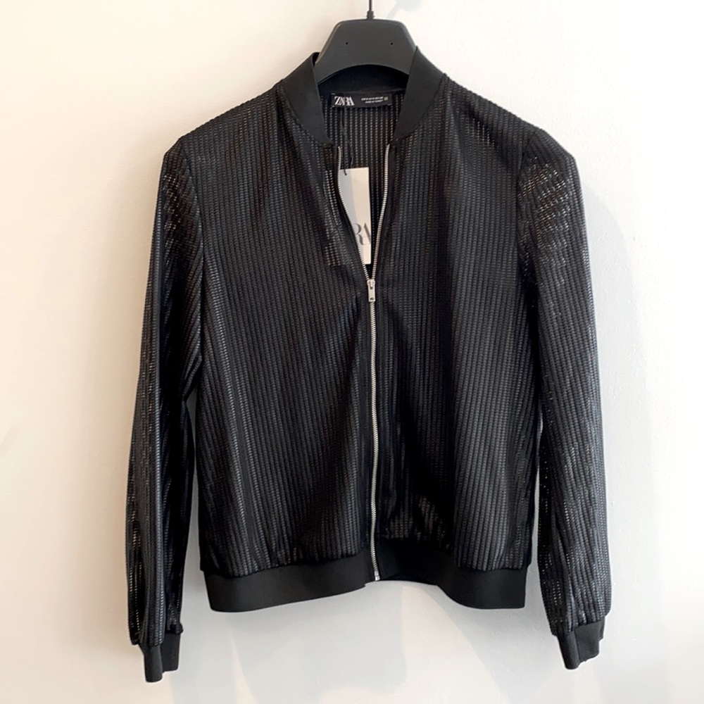 Black Zara Perforated Bomber Jacket